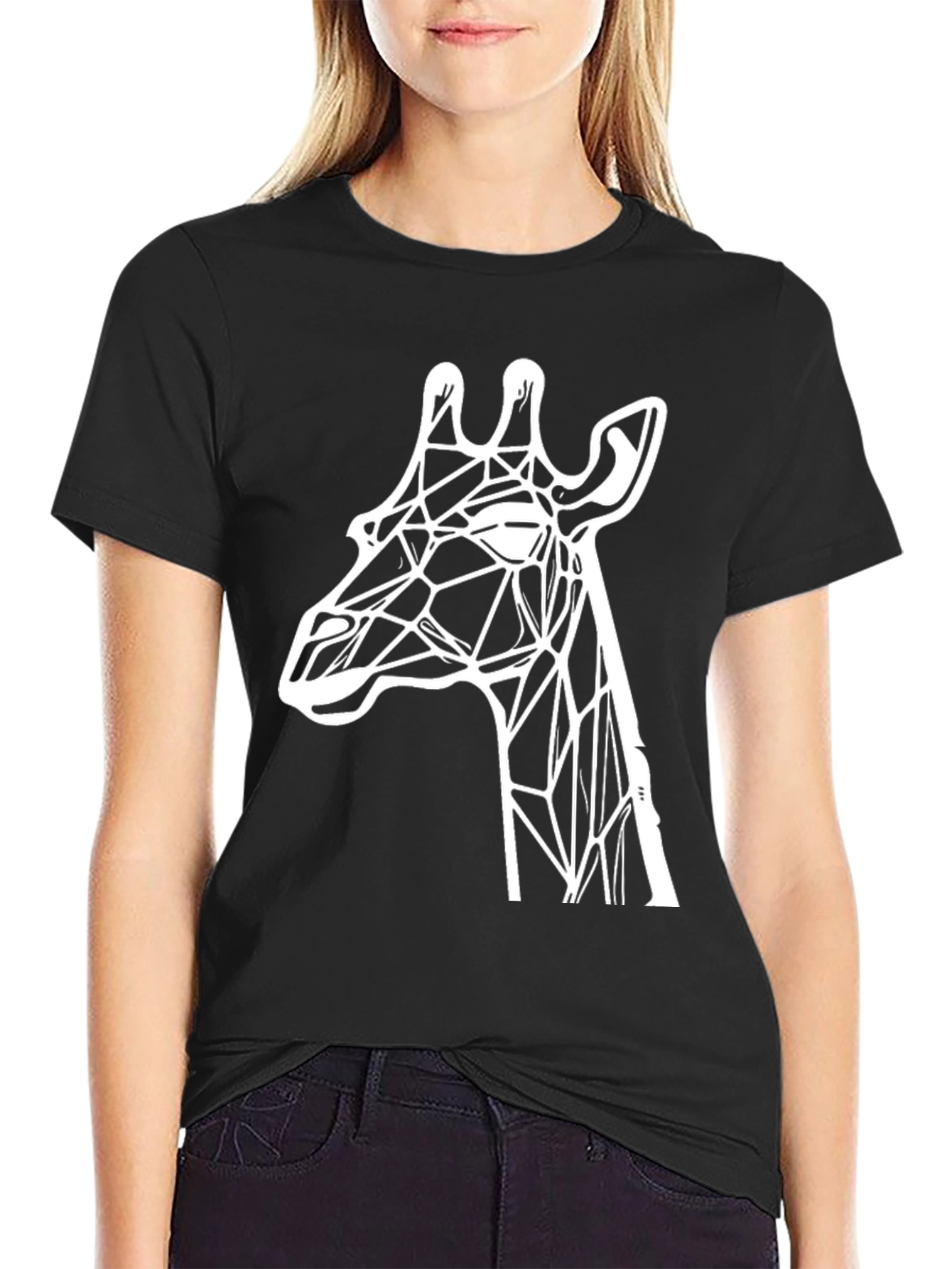 Geometric Giraffe Graphic Tee - Stylish Black T-Shirt