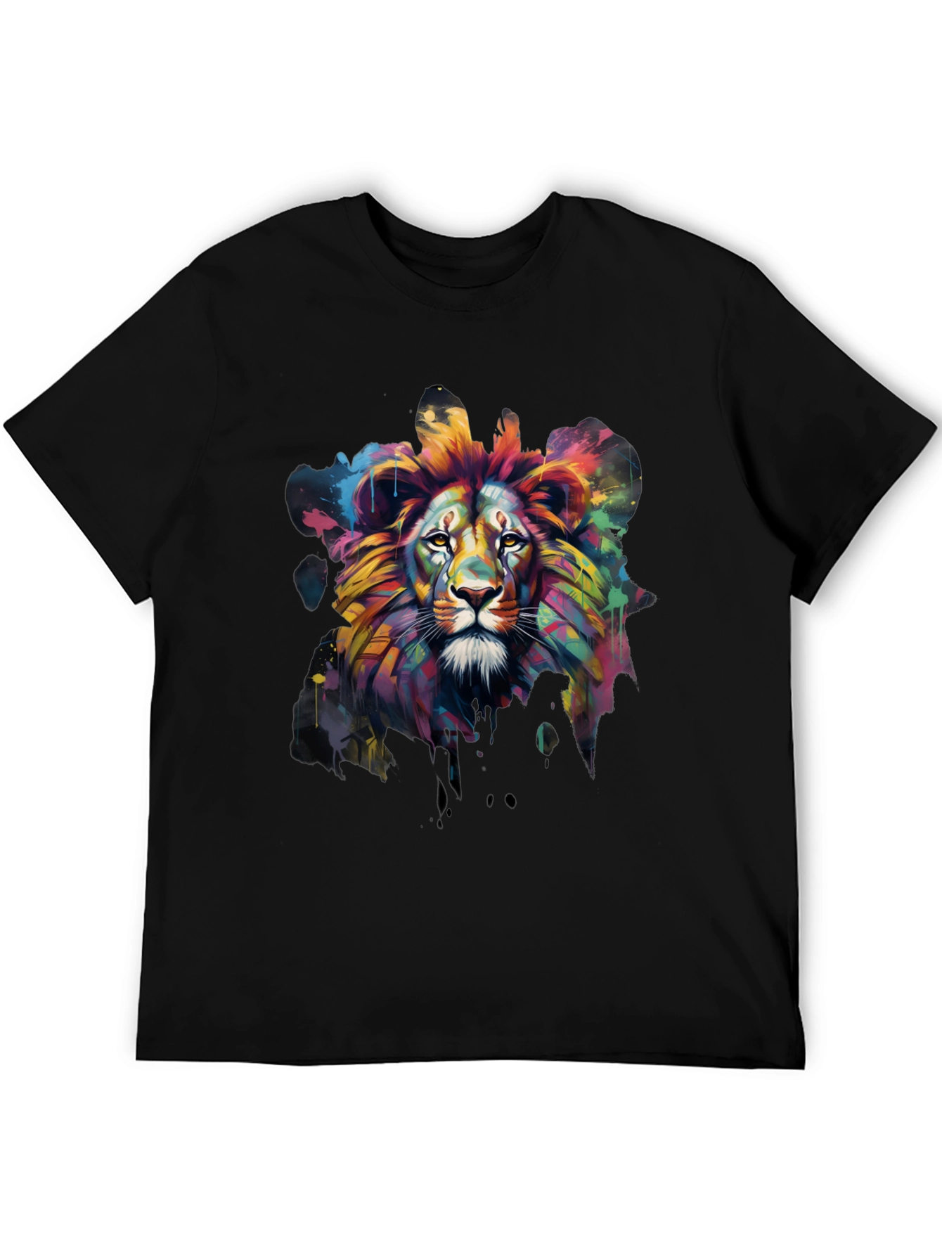 Colorful Lion Graphic Tee - Mens Black T-Shirt