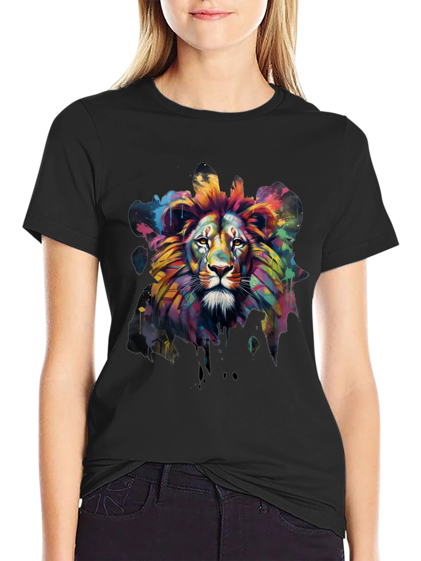 Colorful Lion Graphic Tee - Mens Black T-Shirt