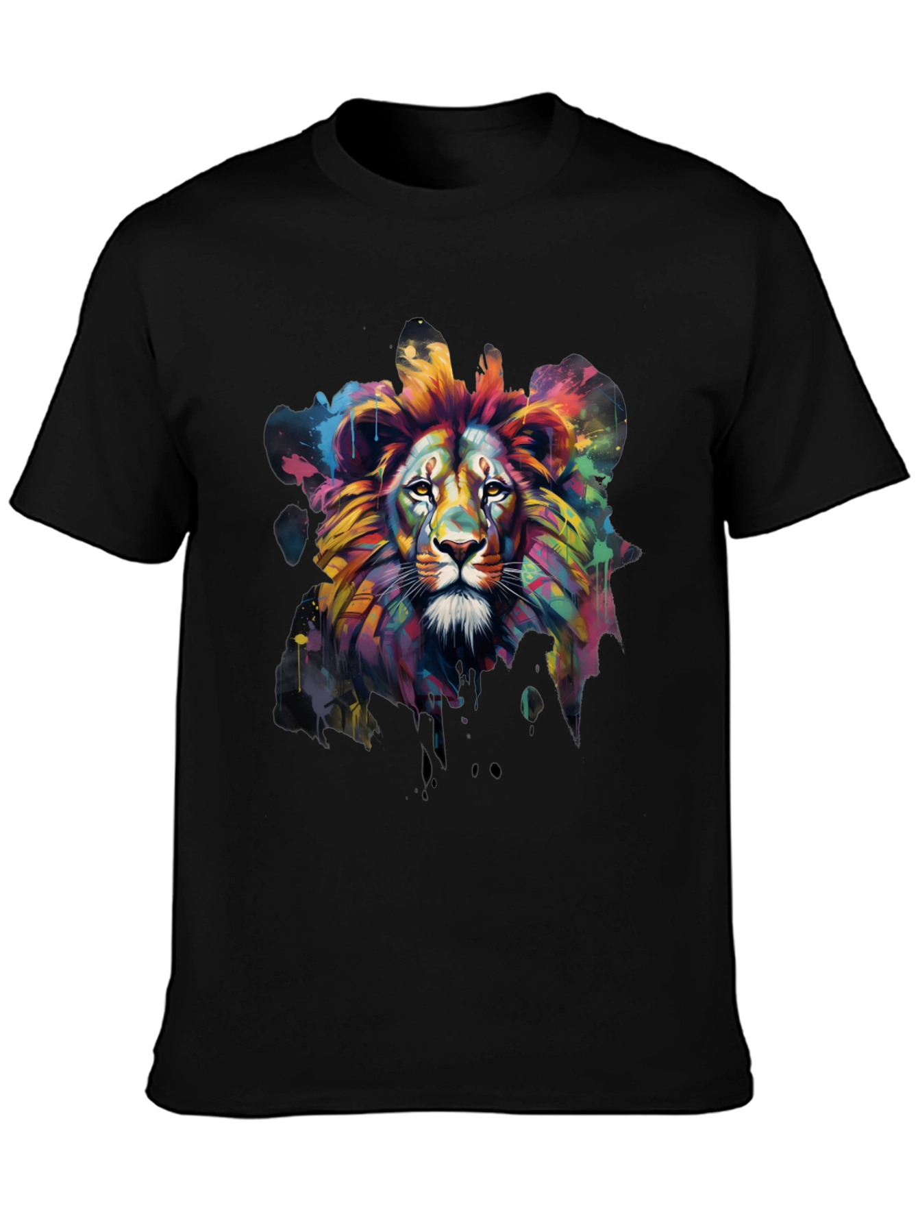 Colorful Lion Graphic Tee - Mens Black T-Shirt