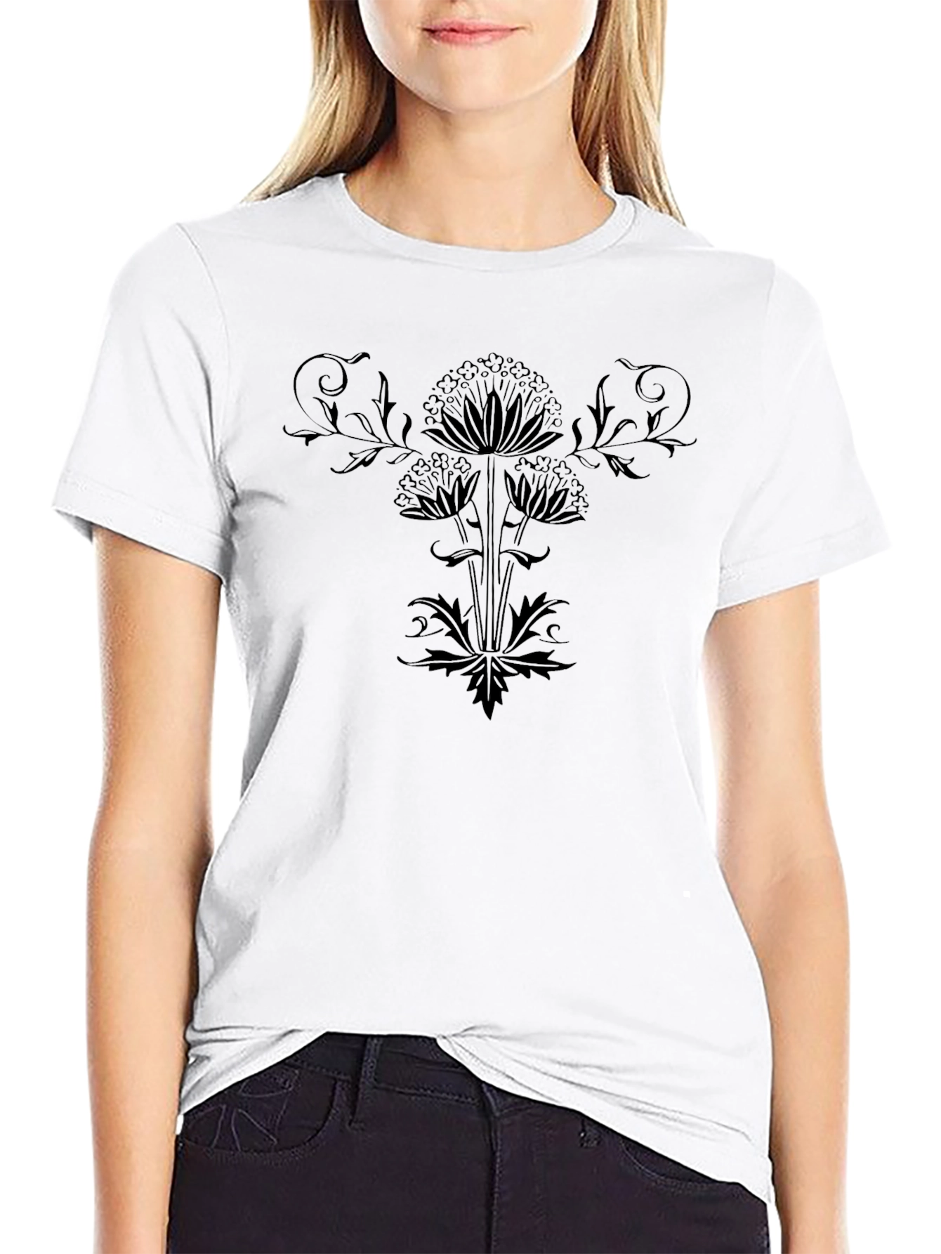 Stylish Black Floral Graphic Tee - Modern Fit