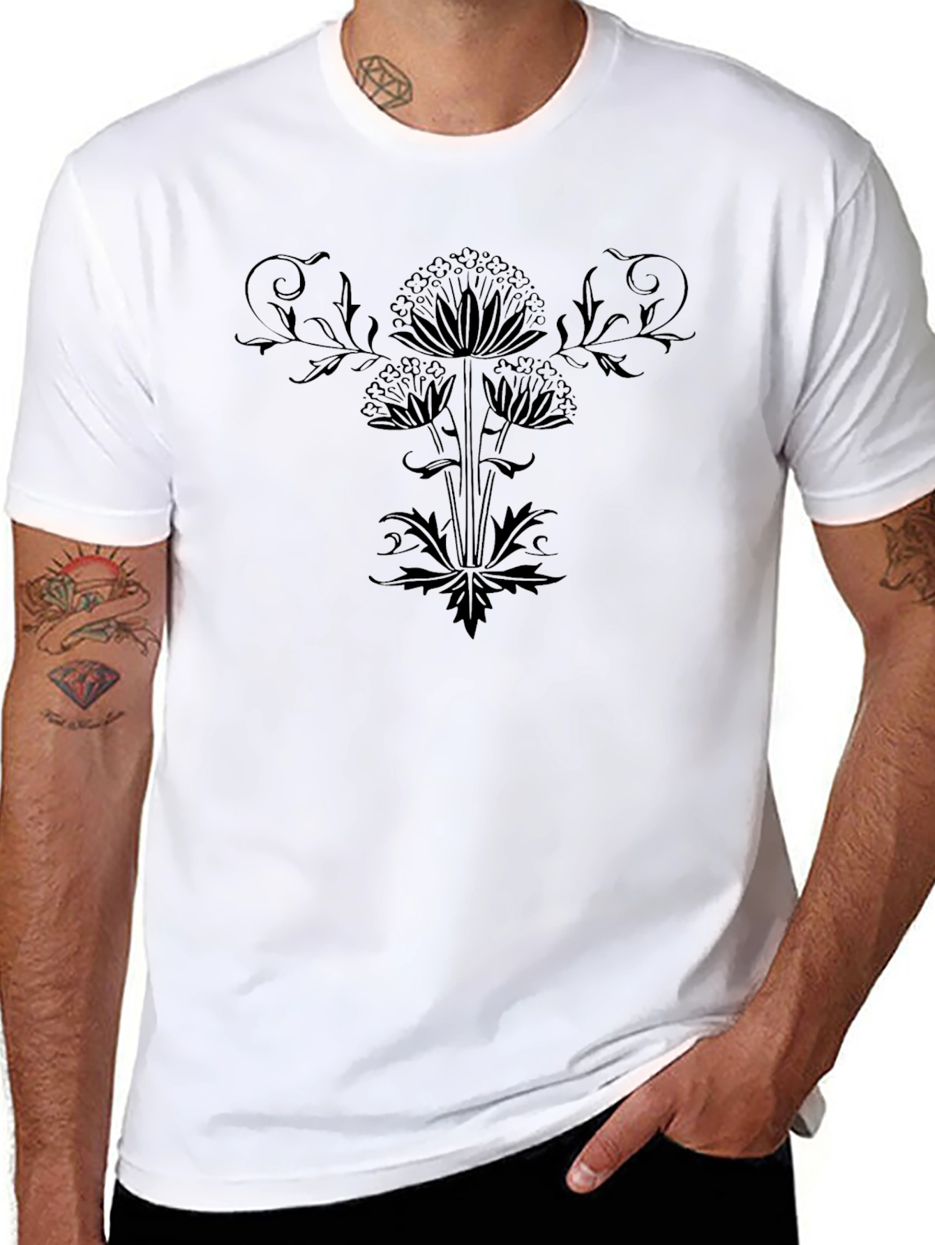 Stylish Black Floral Graphic Tee - Modern Fit
