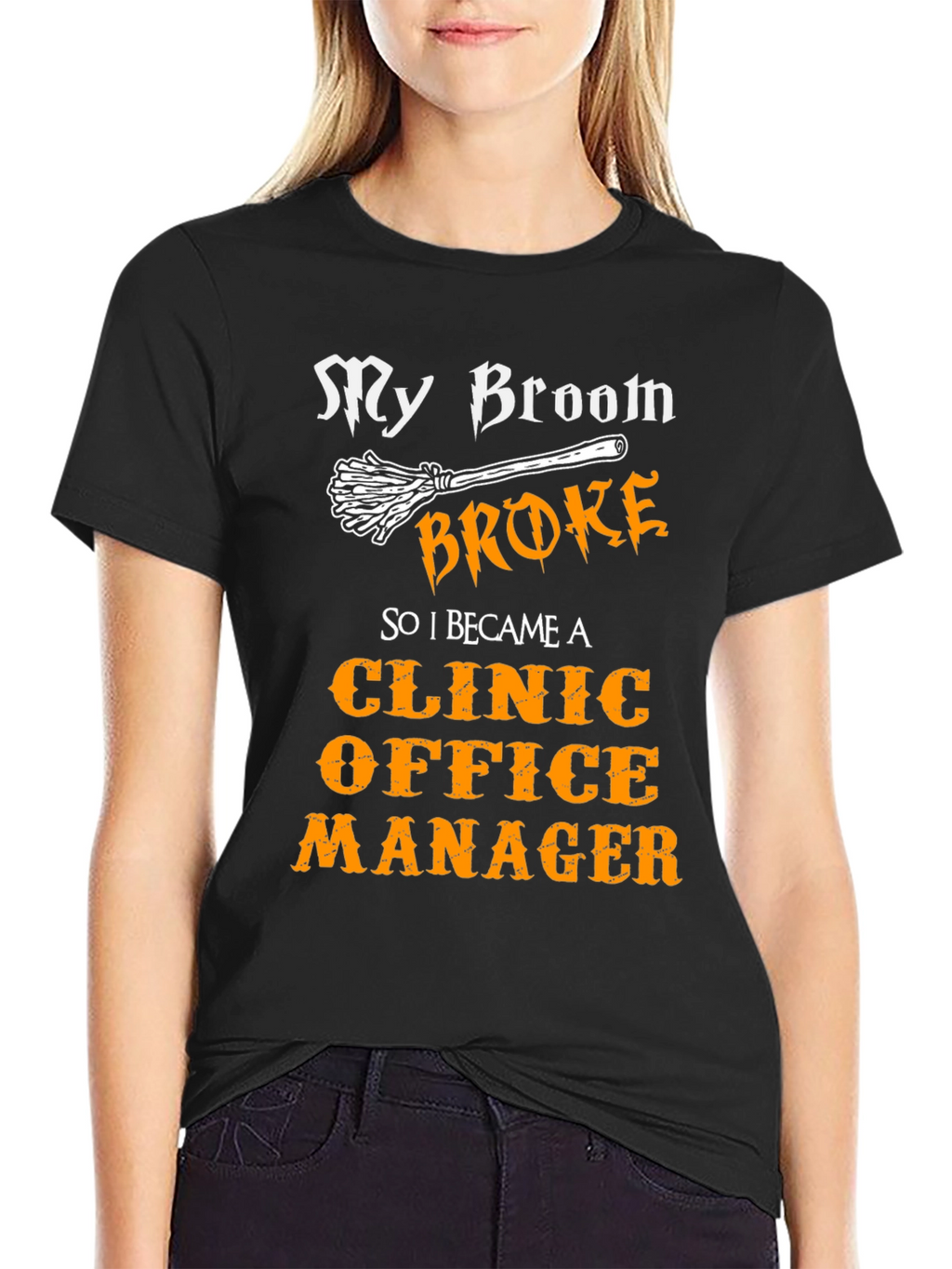 Funny Clinic Office Manager T-Shirt Halloween Broom