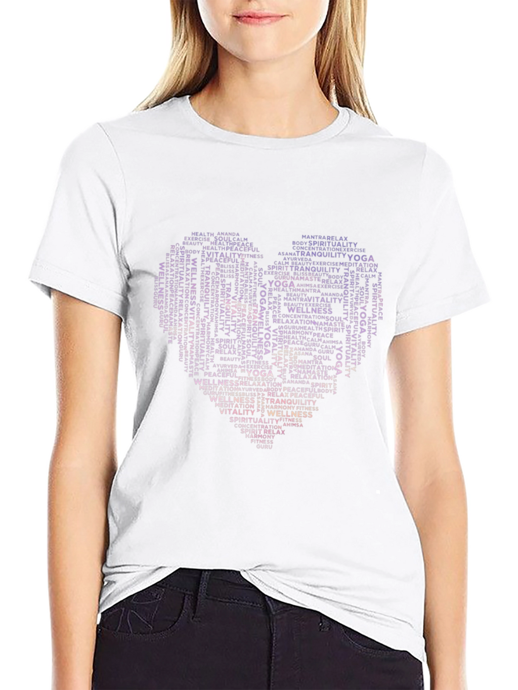 Yoga & Wellness Heart Word Art Graphic T-Shirt