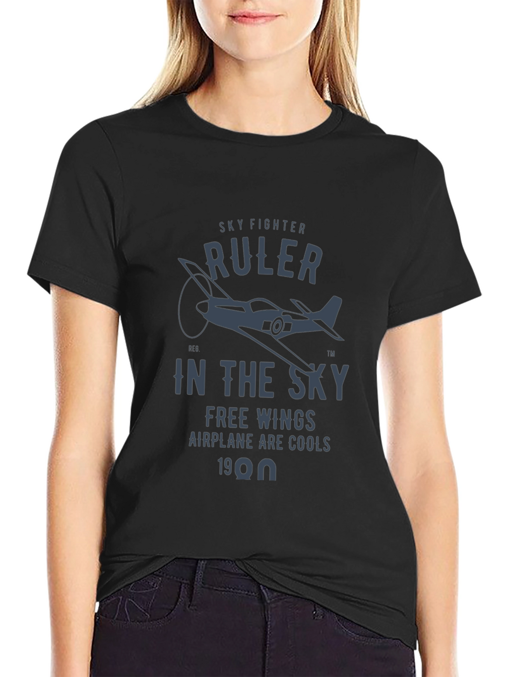 Sky Fighter Ruler Airplane Graphic T-Shirt