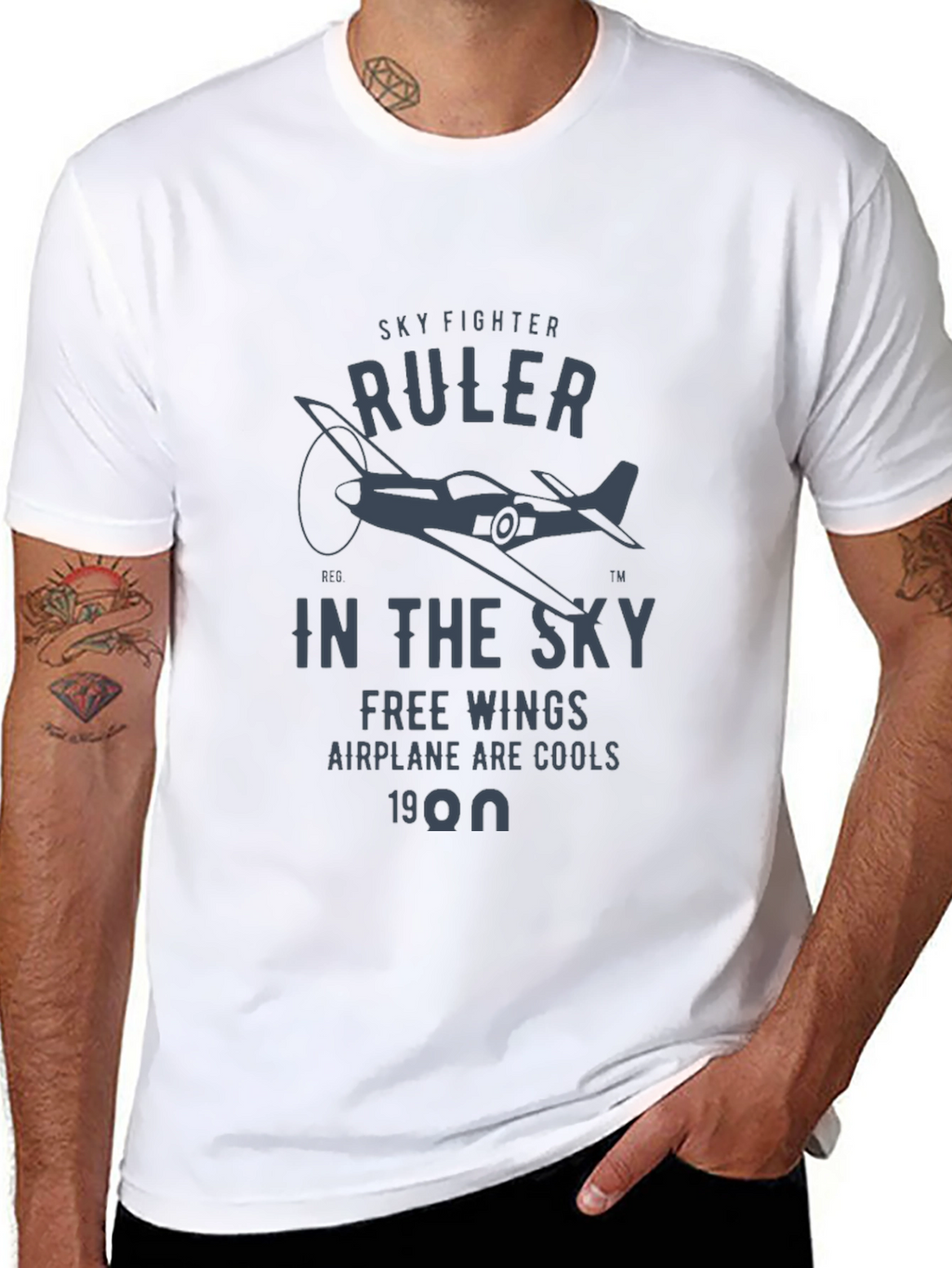 Sky Fighter Ruler Airplane Graphic T-Shirt