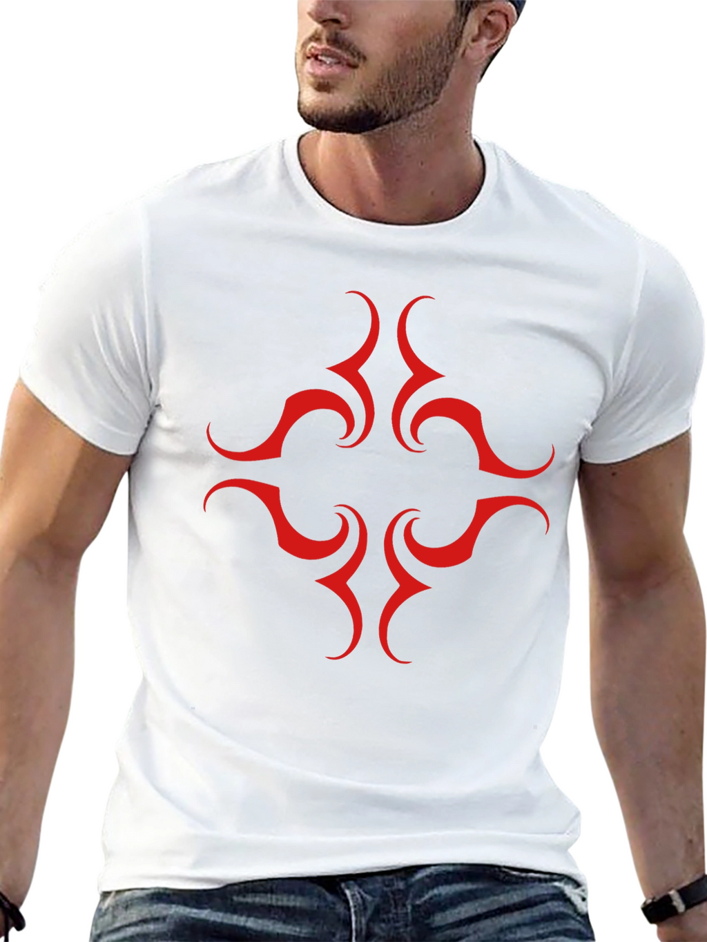 Black Tee with Red Tribal Design