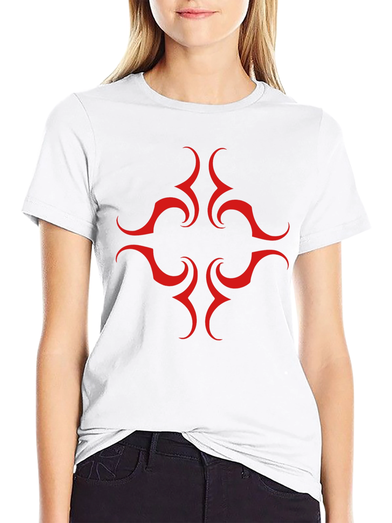 Black Tee with Red Tribal Design