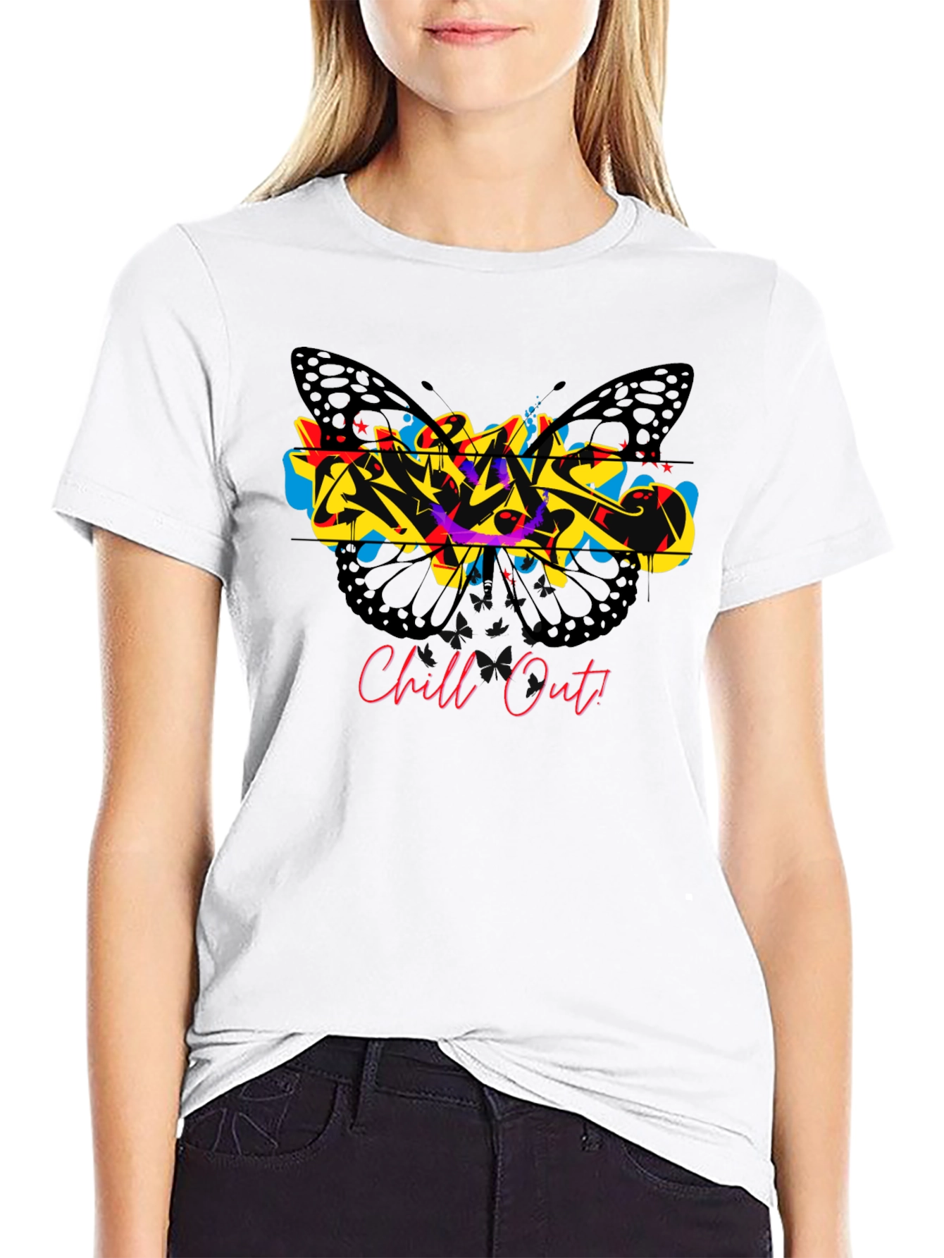 Chill Out Butterfly Graffiti Graphic T-Shirt