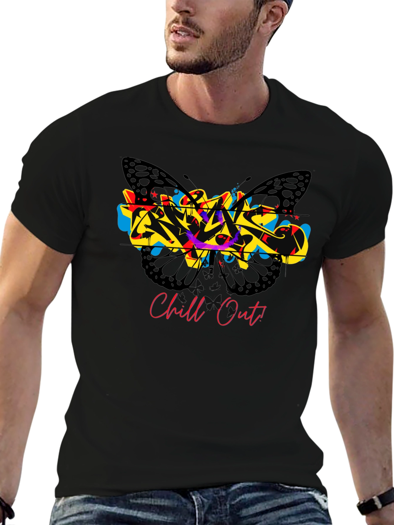 Chill Out Butterfly Graffiti Graphic T-Shirt