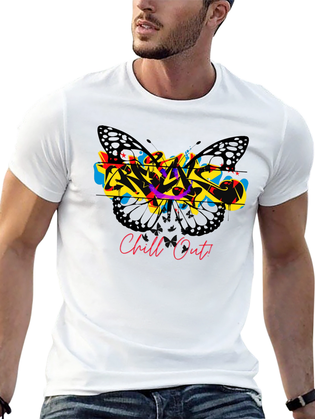 Chill Out Butterfly Graffiti Graphic T-Shirt