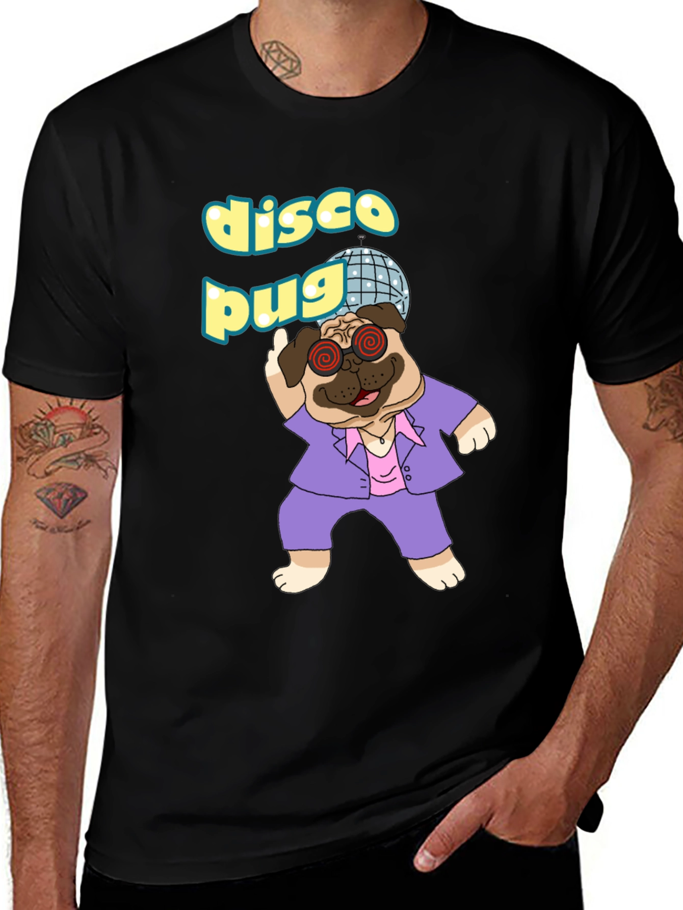 Disco Pug Graphic T-Shirt - Groovy Style