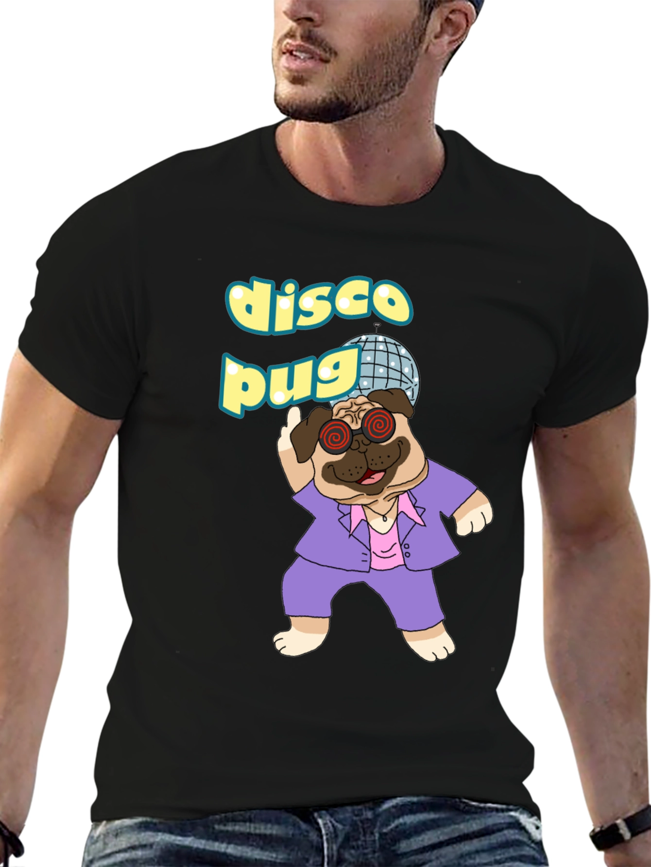 Disco Pug Graphic T-Shirt - Groovy Style