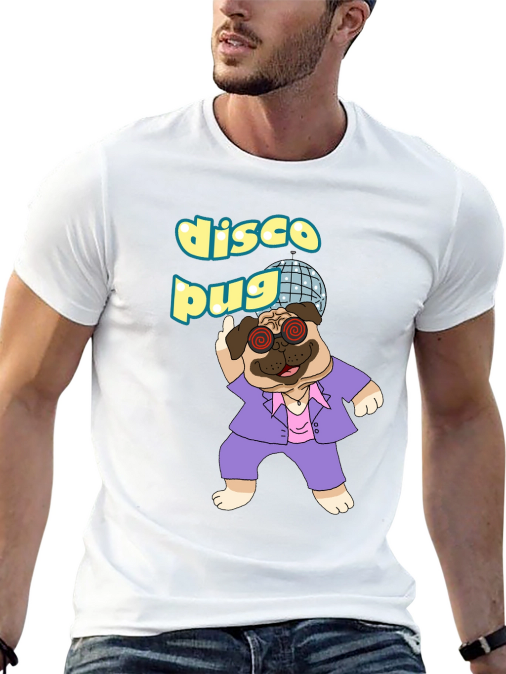 Disco Pug Graphic T-Shirt - Groovy Style