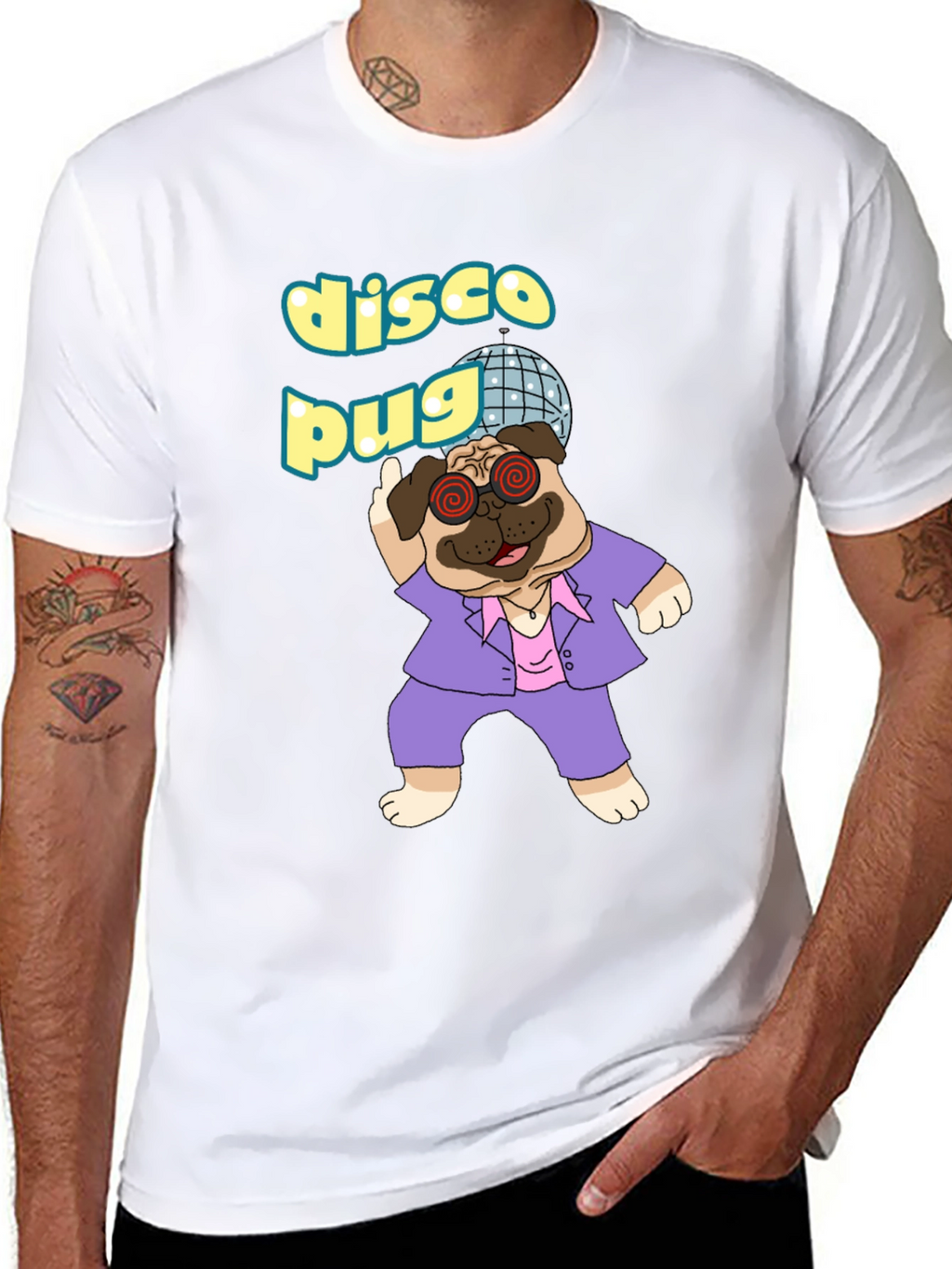Disco Pug Graphic T-Shirt - Groovy Style