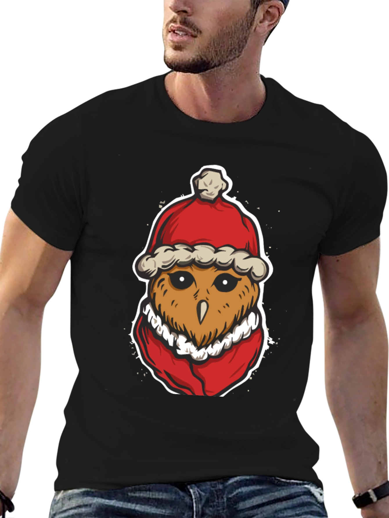 Santa Owl Graphic Tee - Holiday Spirit