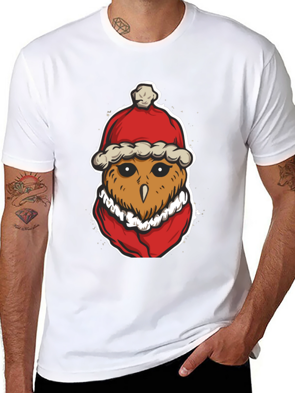 Santa Owl Graphic Tee - Holiday Spirit