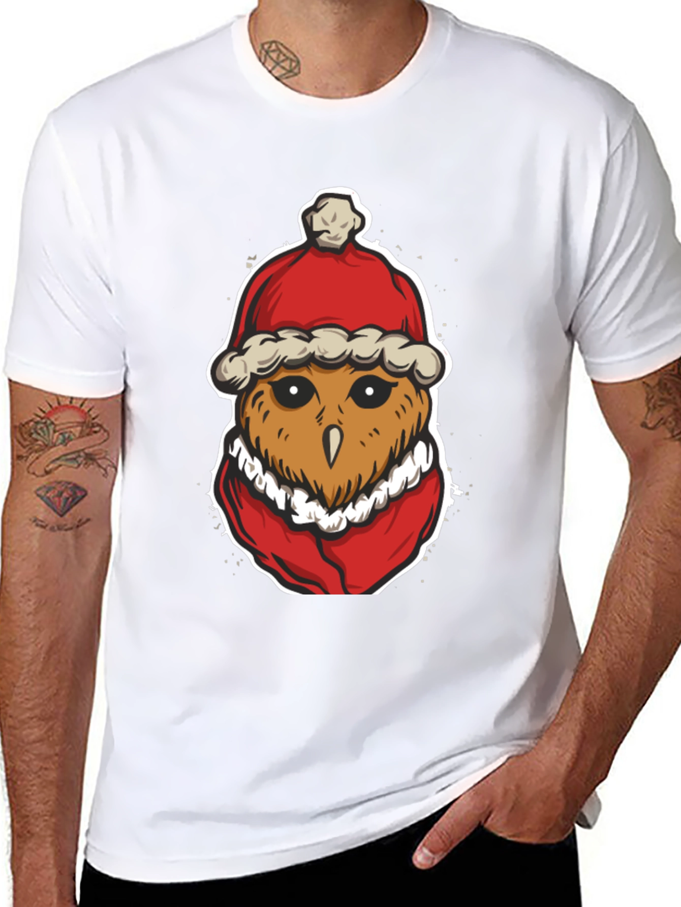 Santa Owl Graphic Tee - Holiday Spirit
