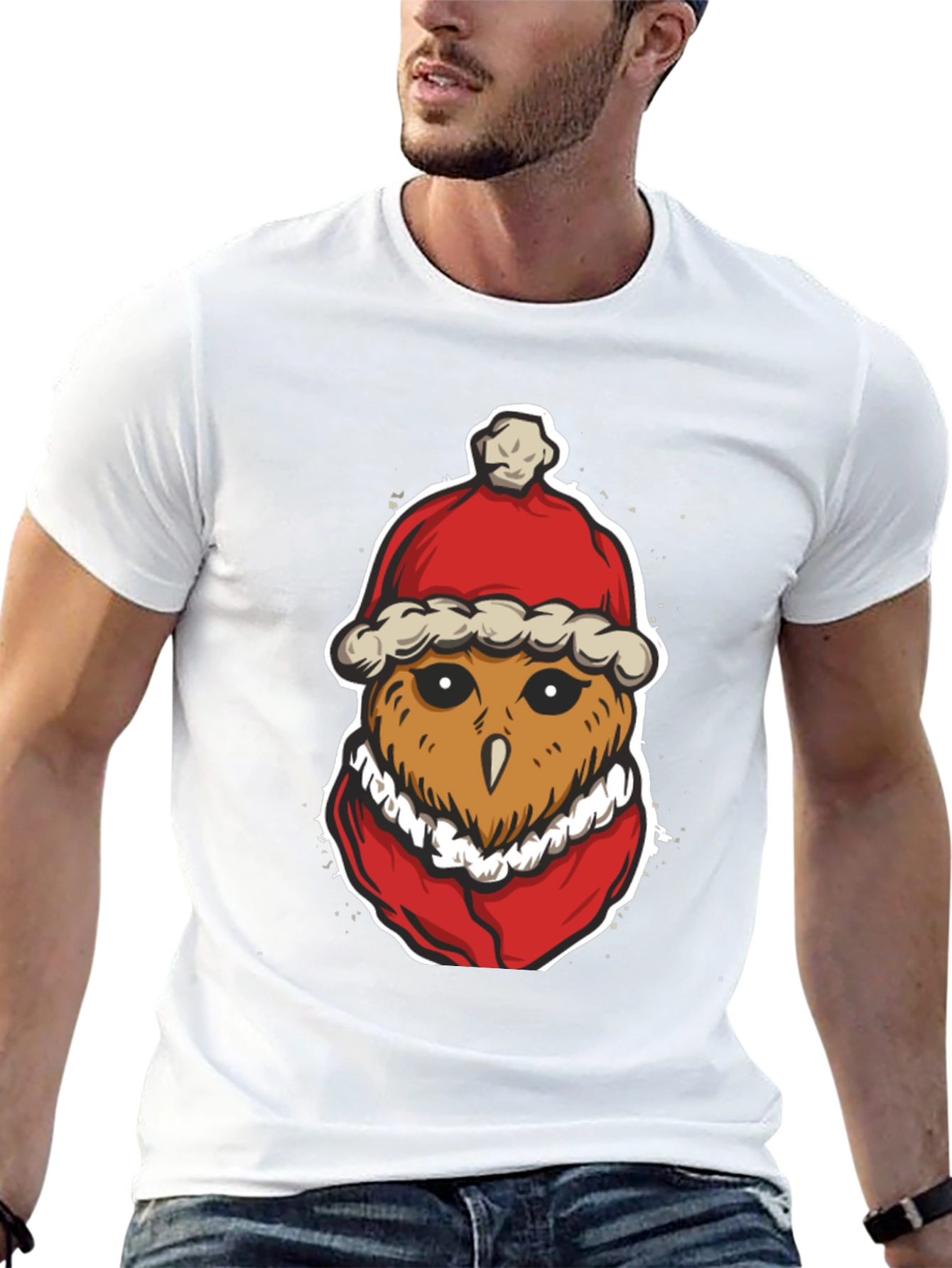 Santa Owl Graphic Tee - Holiday Spirit
