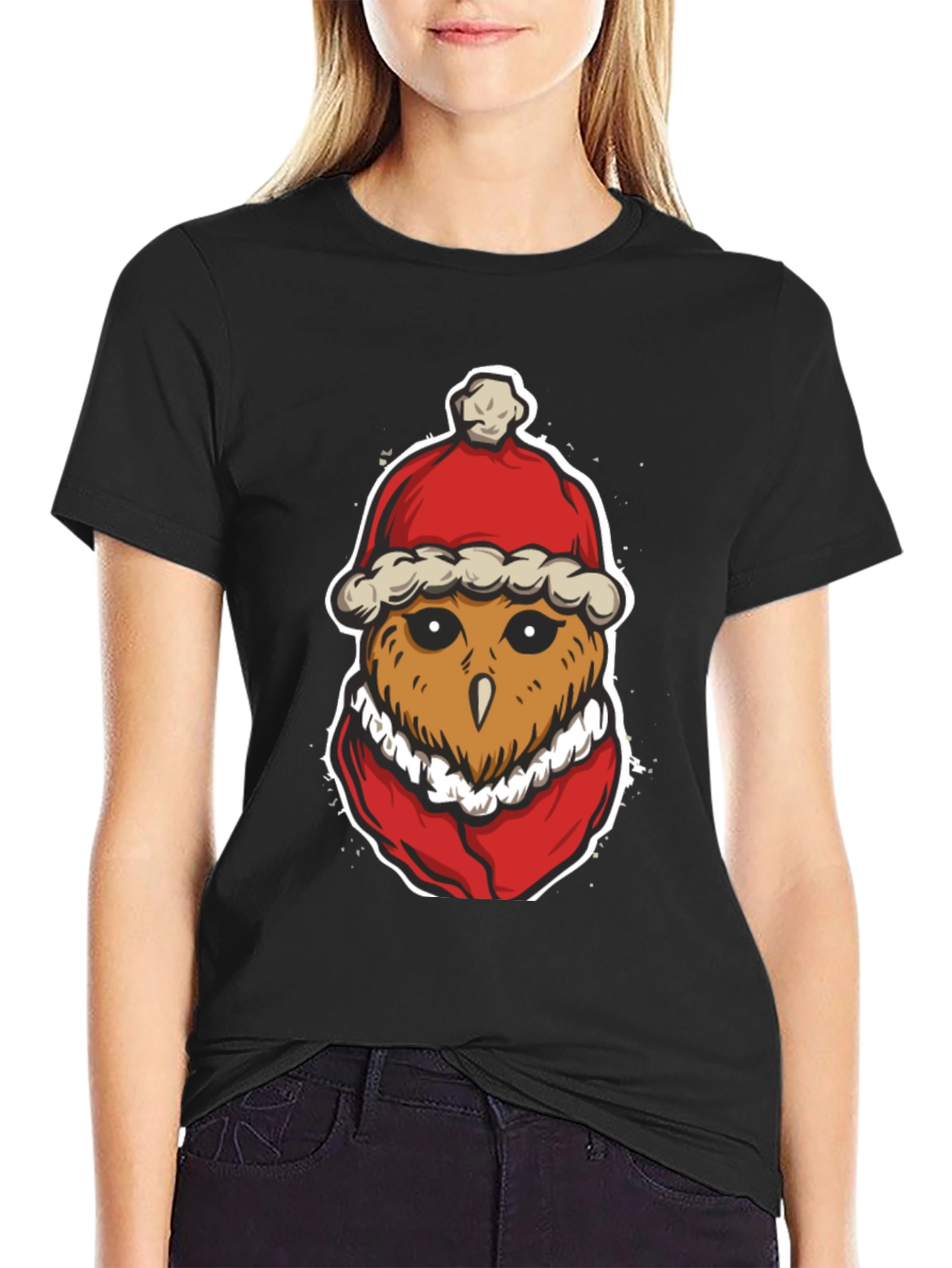 Santa Owl Graphic Tee - Holiday Spirit