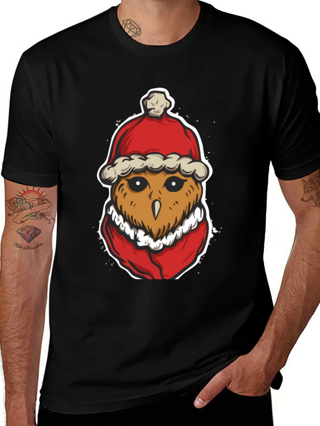 Santa Owl Graphic Tee - Holiday Spirit