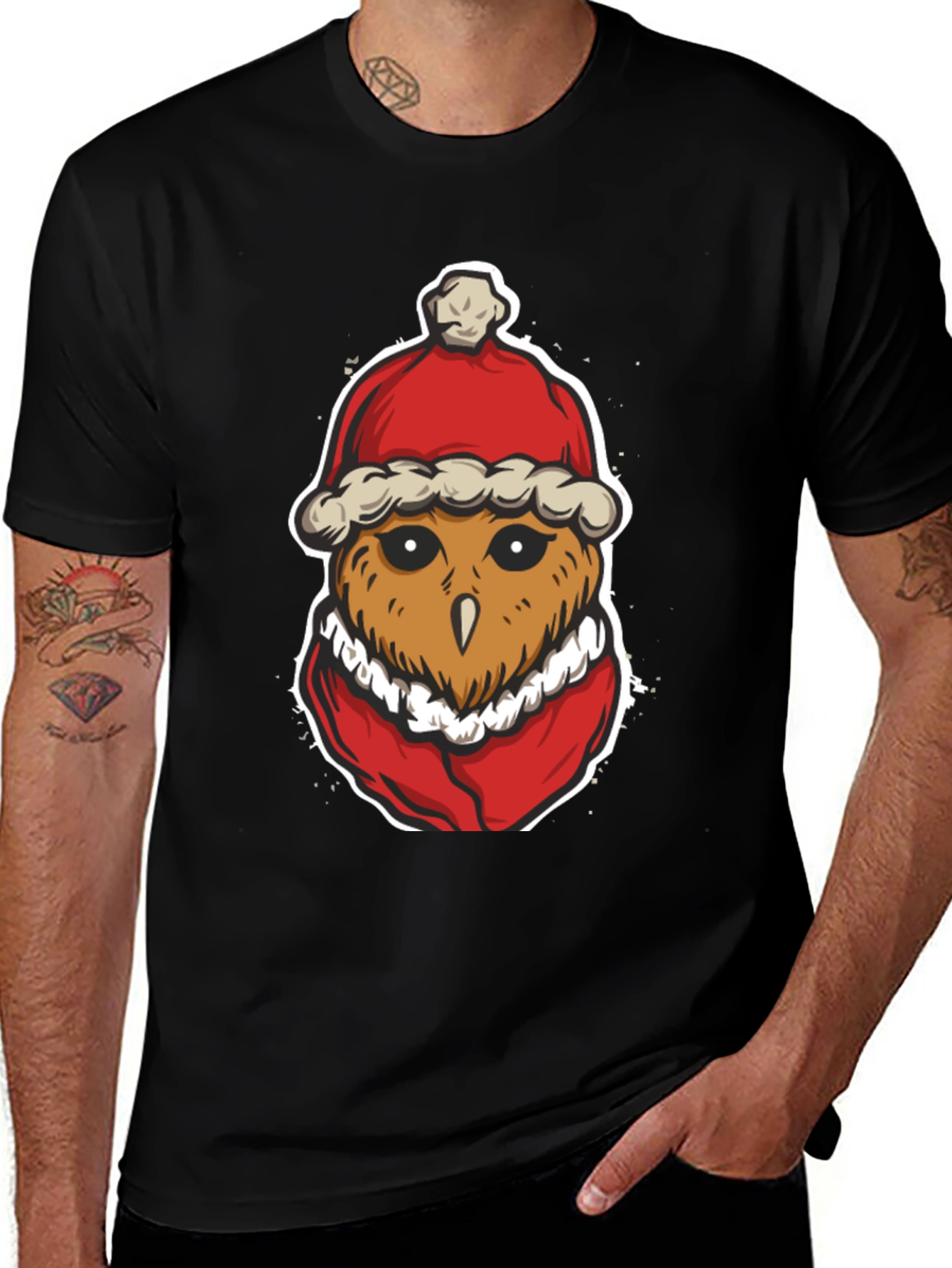 Santa Owl Graphic Tee - Holiday Spirit