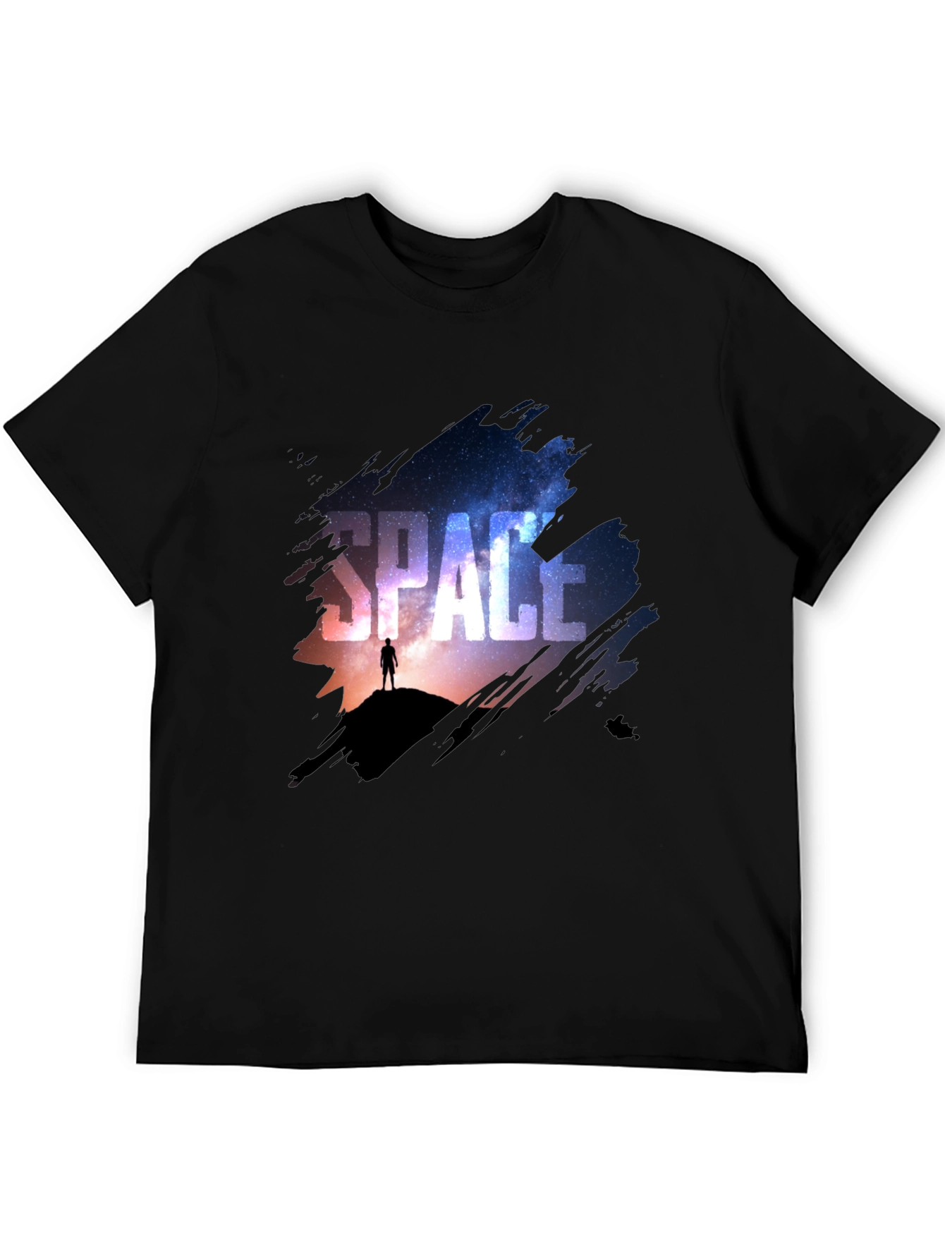 Space Galaxy Graphic Print Black T-Shirt