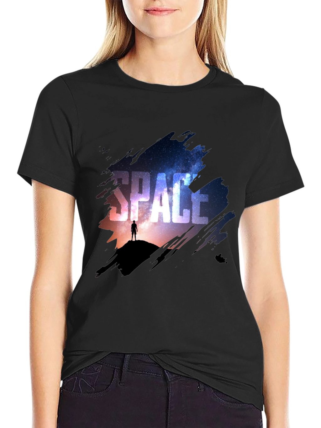 Space Galaxy Graphic Print Black T-Shirt