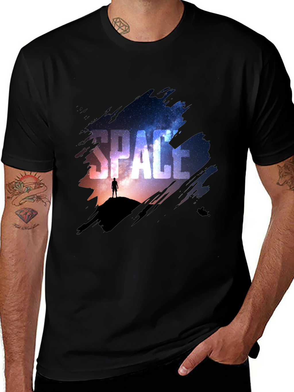 Space Galaxy Graphic Print Black T-Shirt