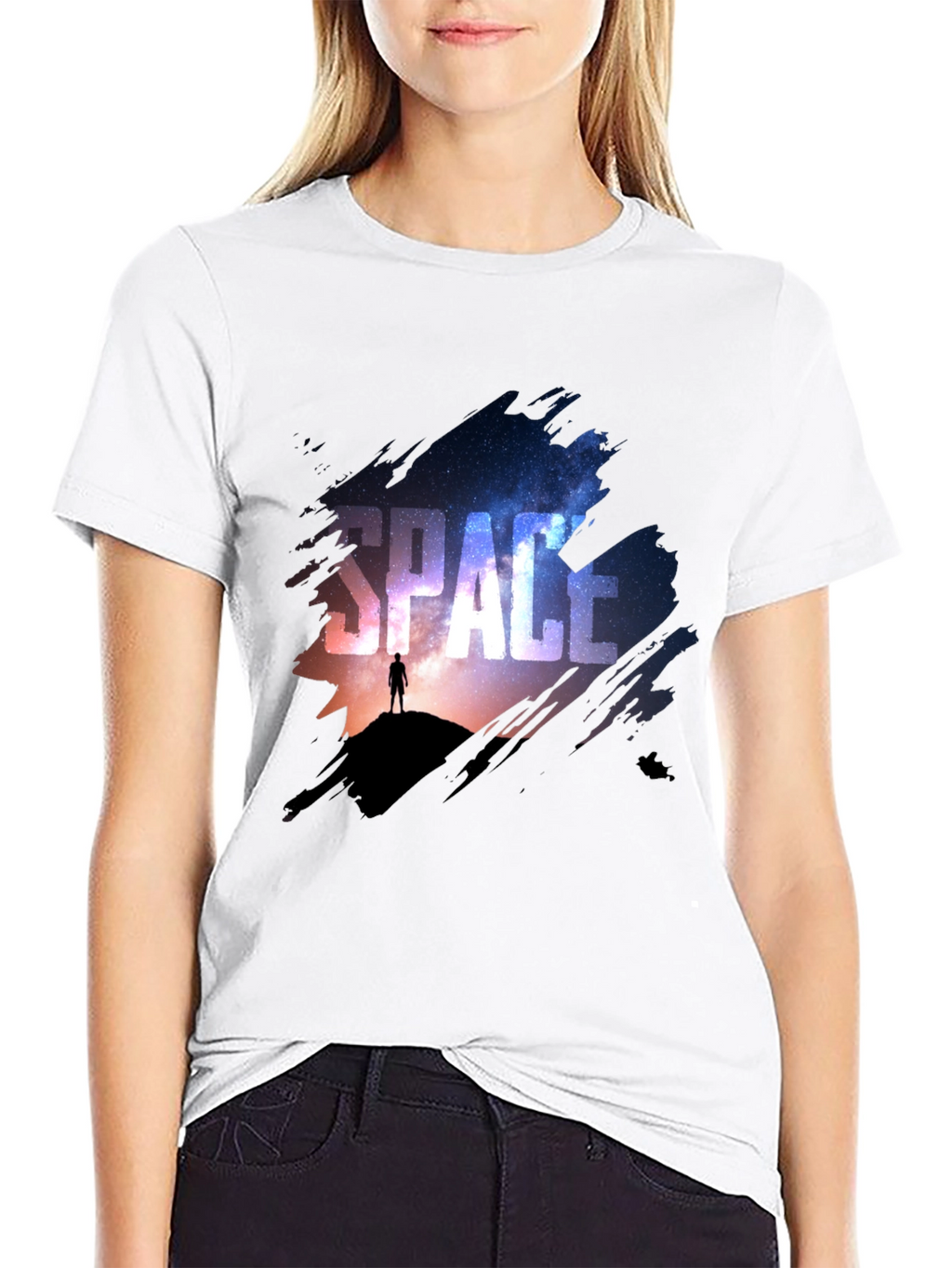 Space Galaxy Graphic Print Black T-Shirt
