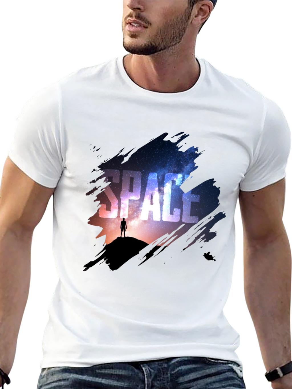 Space Galaxy Graphic Print Black T-Shirt