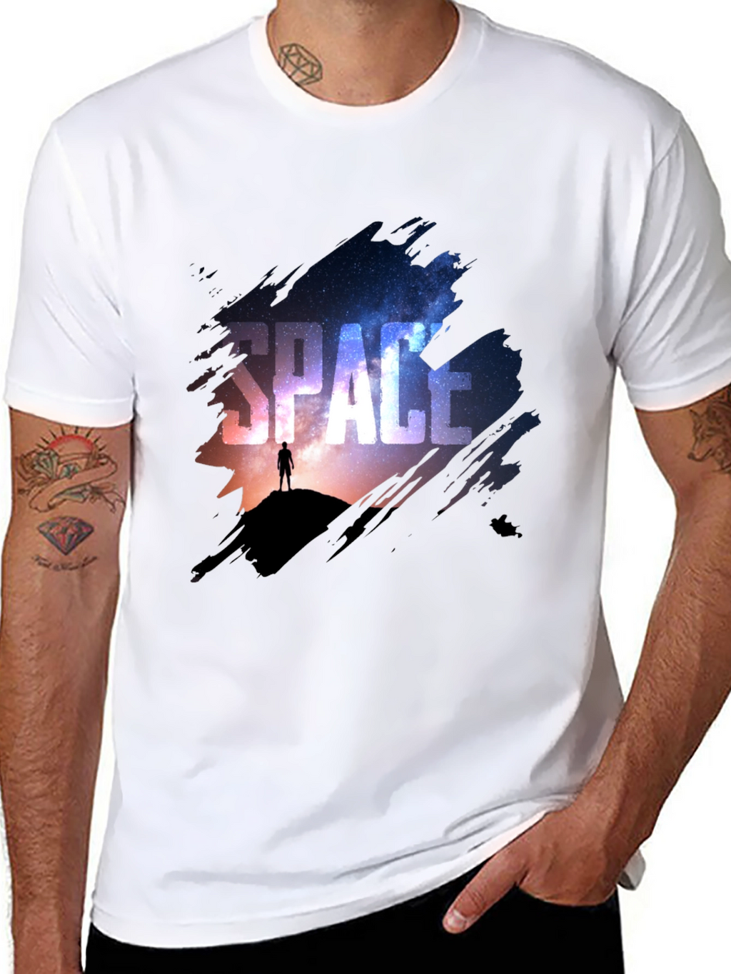 Space Galaxy Graphic Print Black T-Shirt