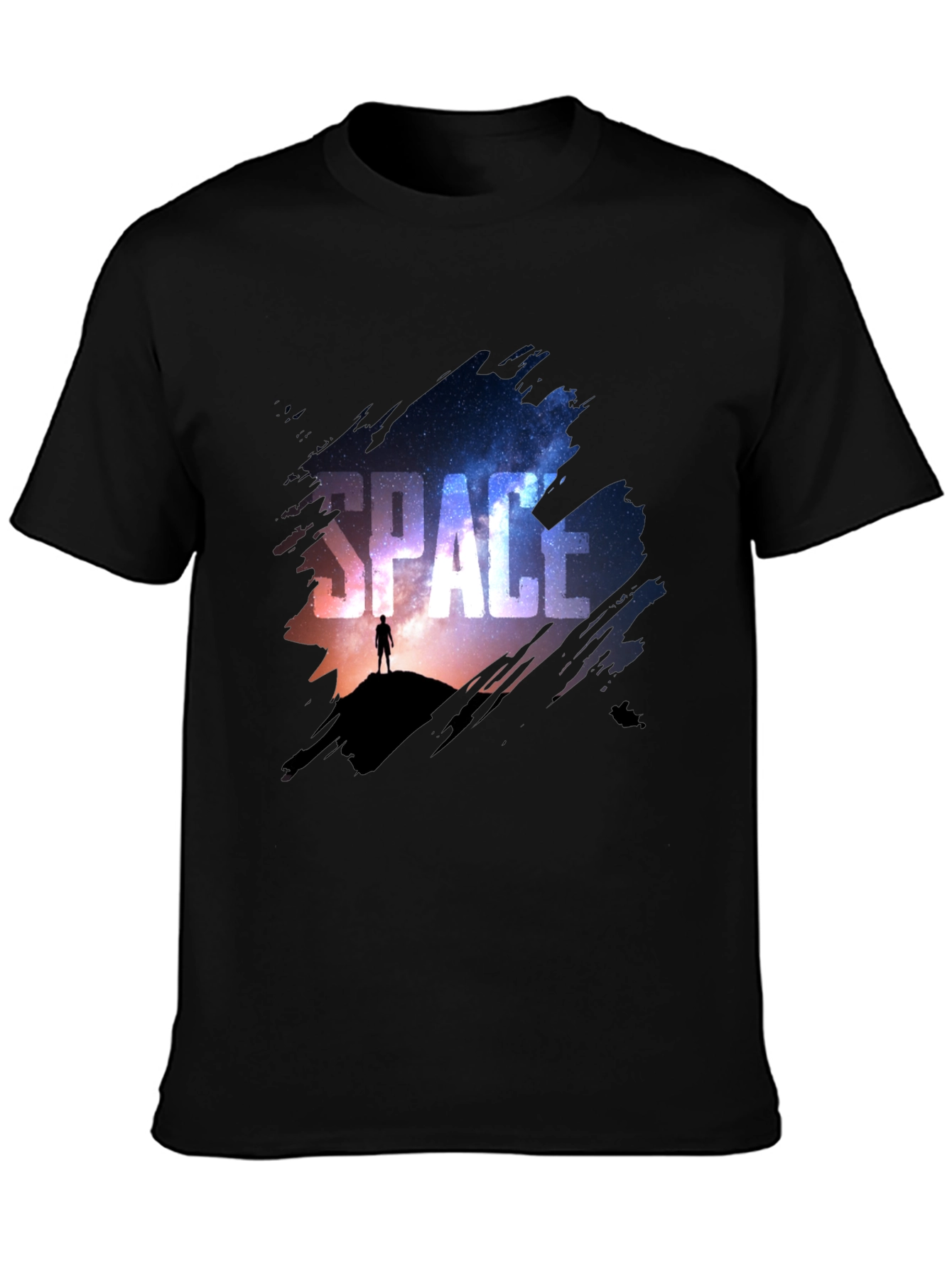 Space Galaxy Graphic Print Black T-Shirt