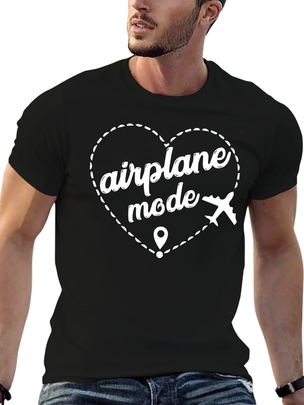 Airplane Mode Heart Graphic T-Shirt - Black