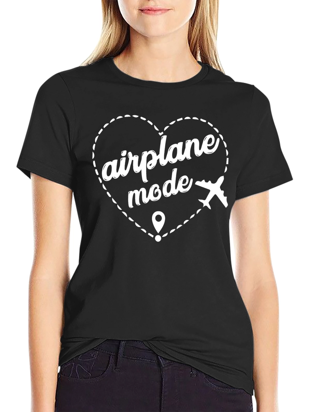 Airplane Mode Heart Graphic T-Shirt - Black