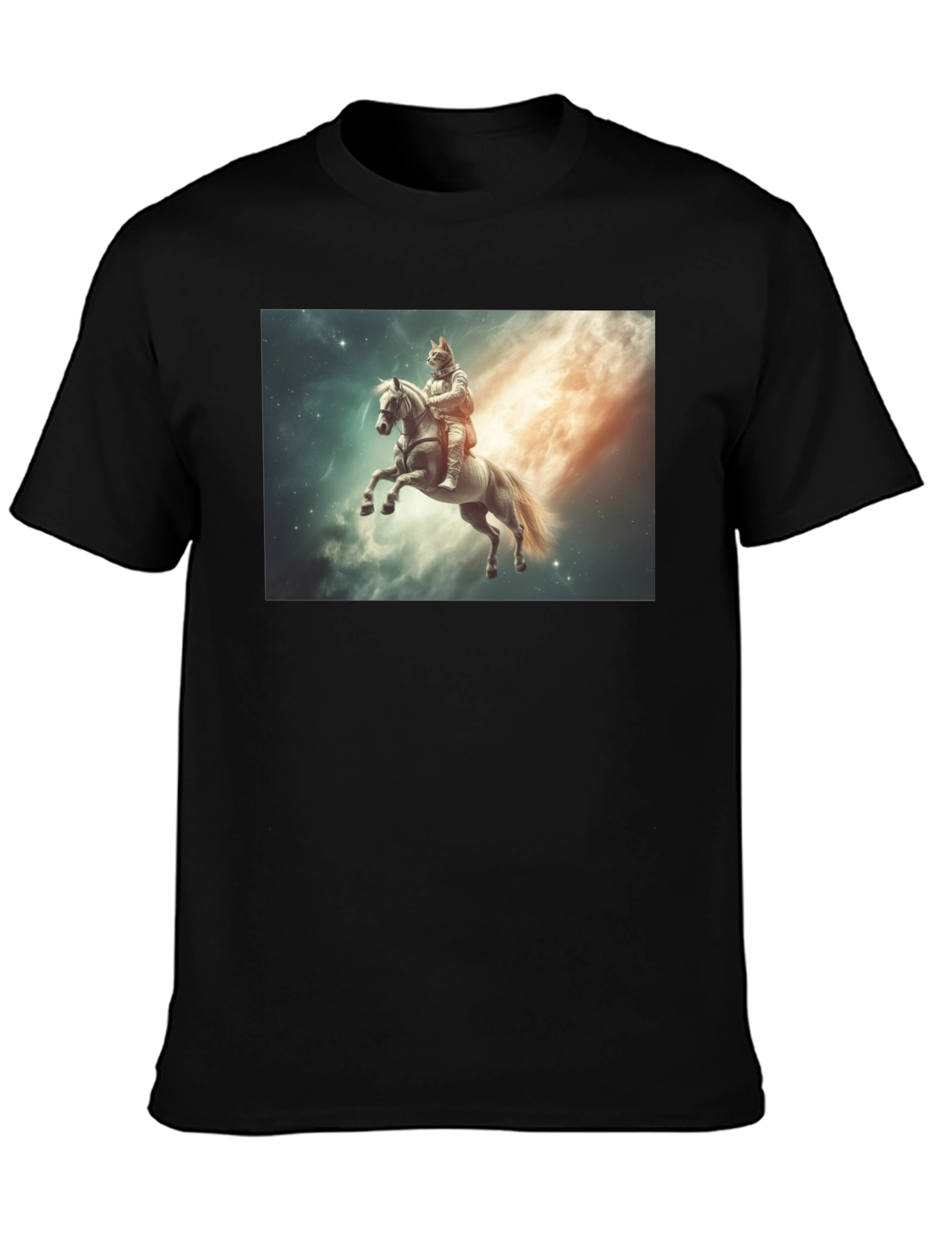 Cosmic Cat Knight T-Shirt - Black Cotton Tee