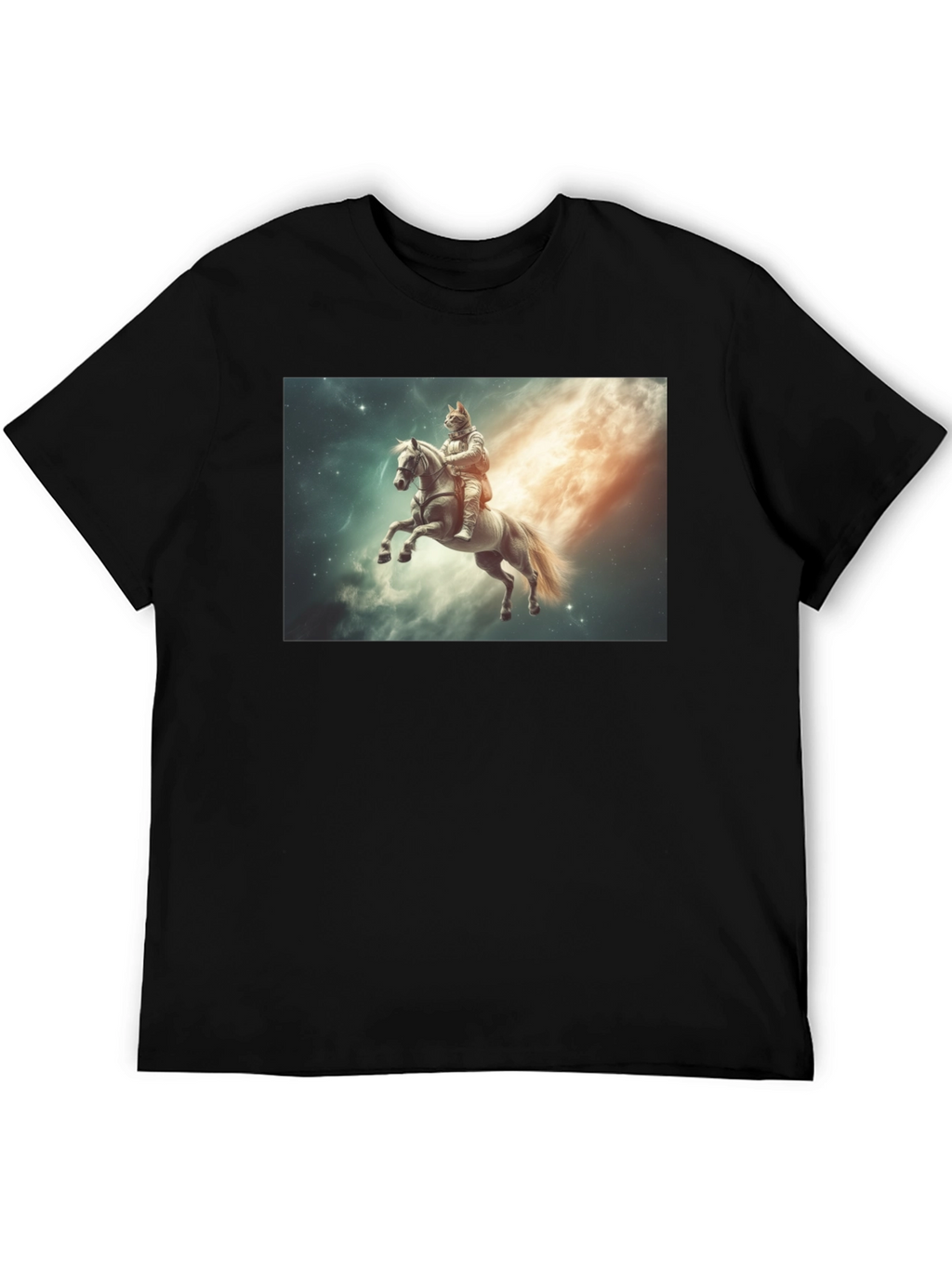 Cosmic Cat Knight T-Shirt - Black Cotton Tee