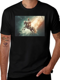 Cosmic Cat Knight T-Shirt - Black Cotton Tee