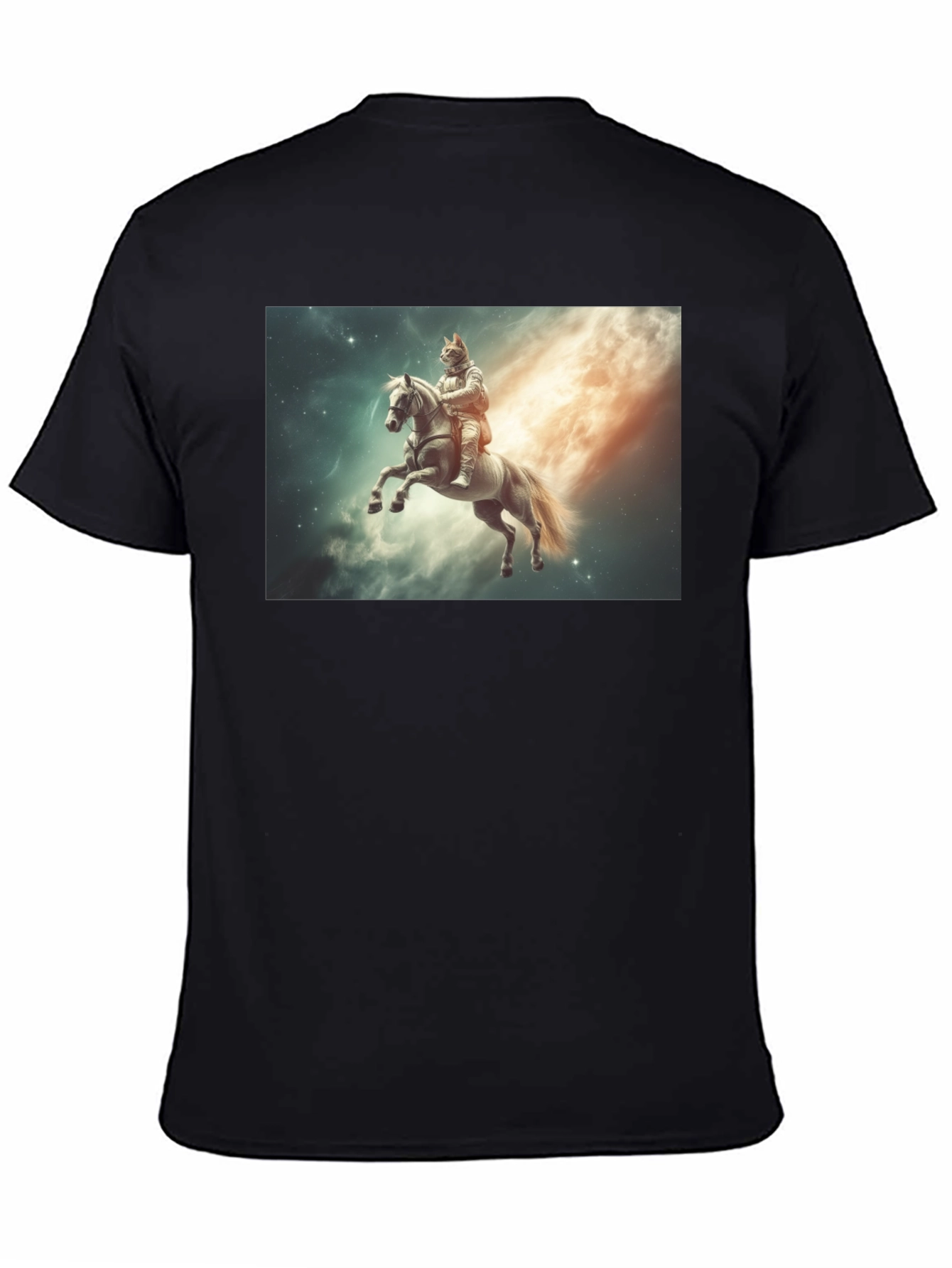 Cosmic Cat Knight T-Shirt - Black Cotton Tee