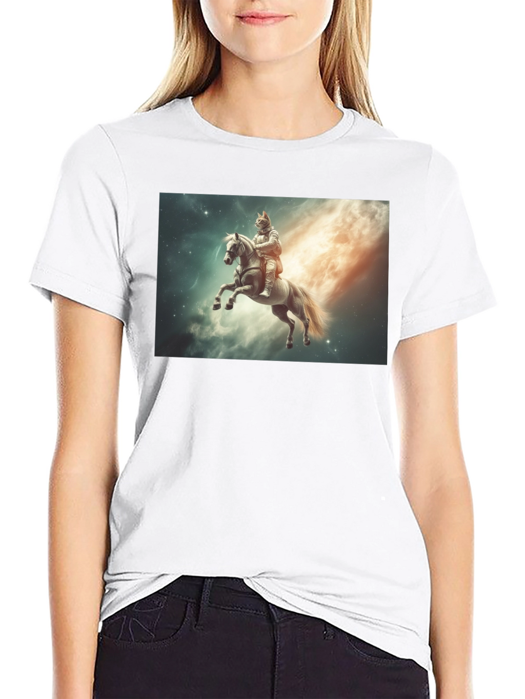 Cosmic Cat Knight T-Shirt - Black Cotton Tee