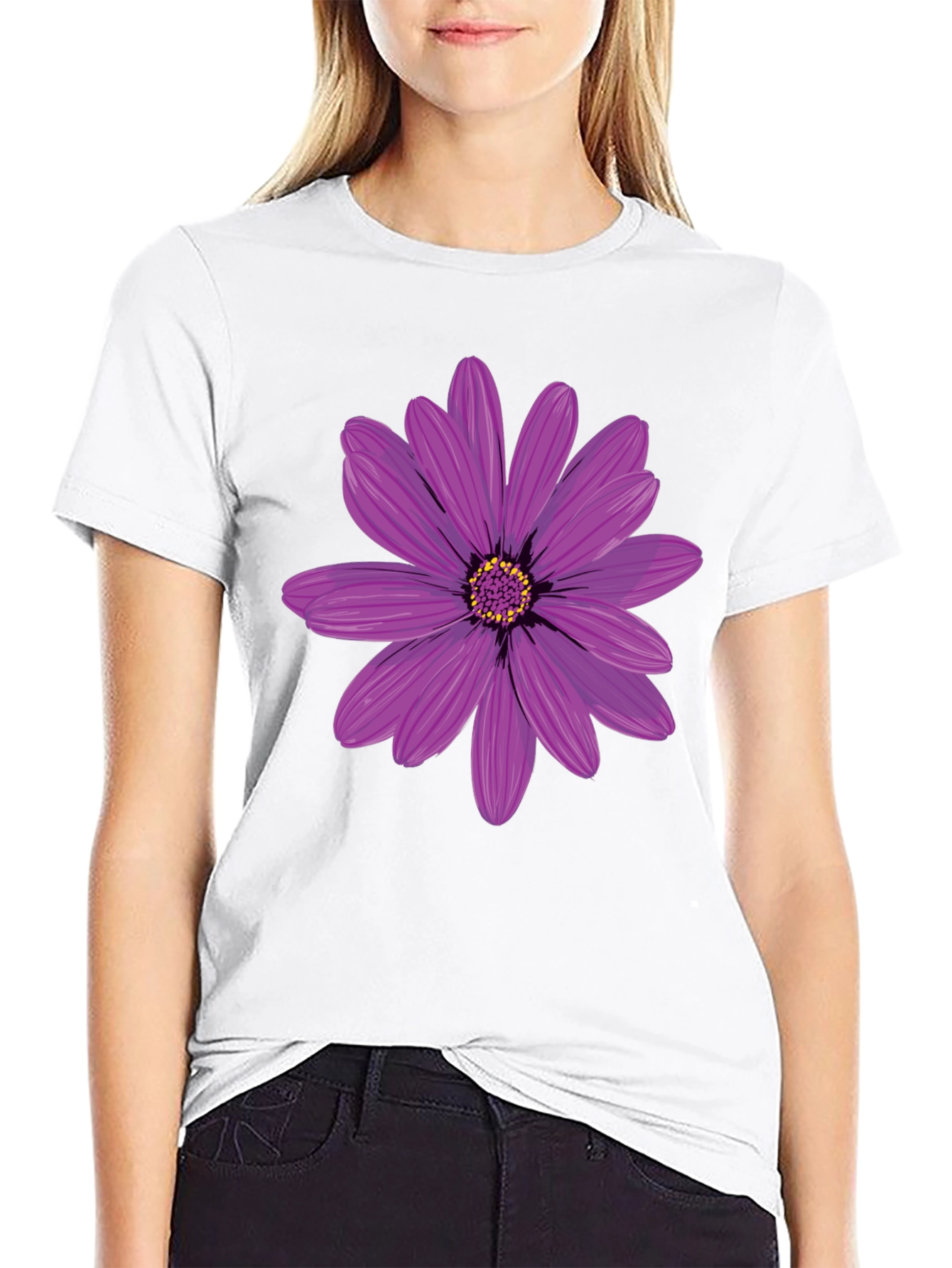 Floral Graphic T-Shirt - Black Cotton Blend