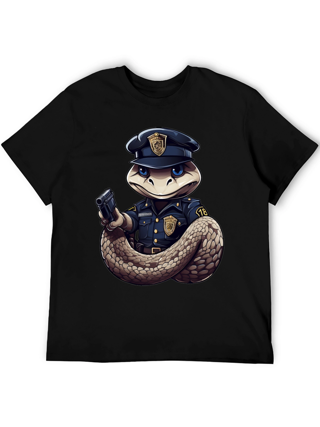 Snake Police Officer Black T-Shirt