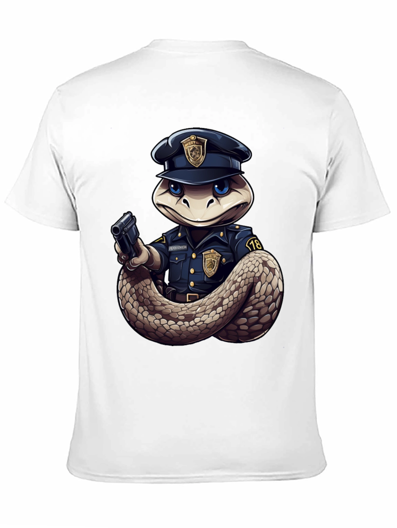 Snake Police Officer Black T-Shirt