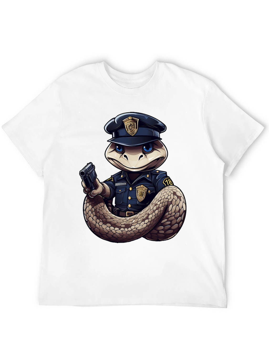 Snake Police Officer Black T-Shirt