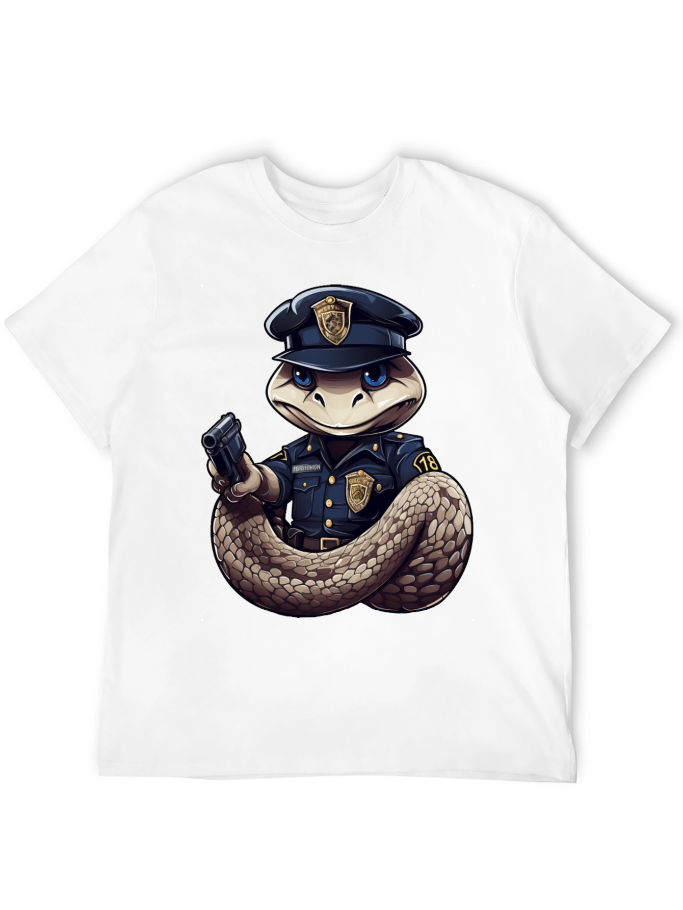 Snake Police Officer Black T-Shirt