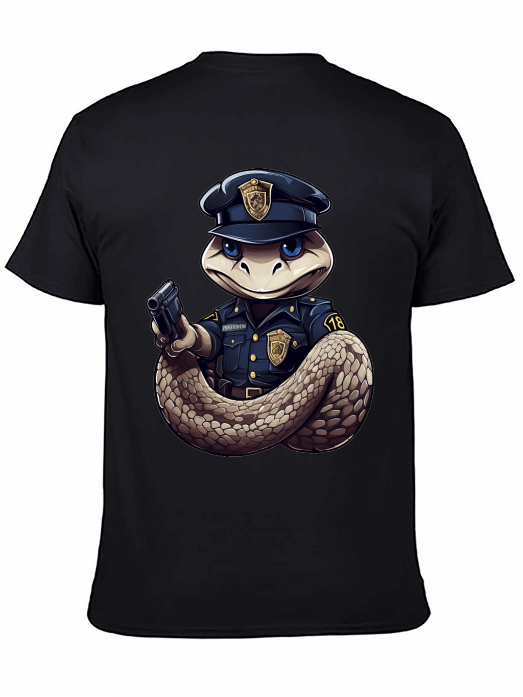 Snake Police Officer Black T-Shirt