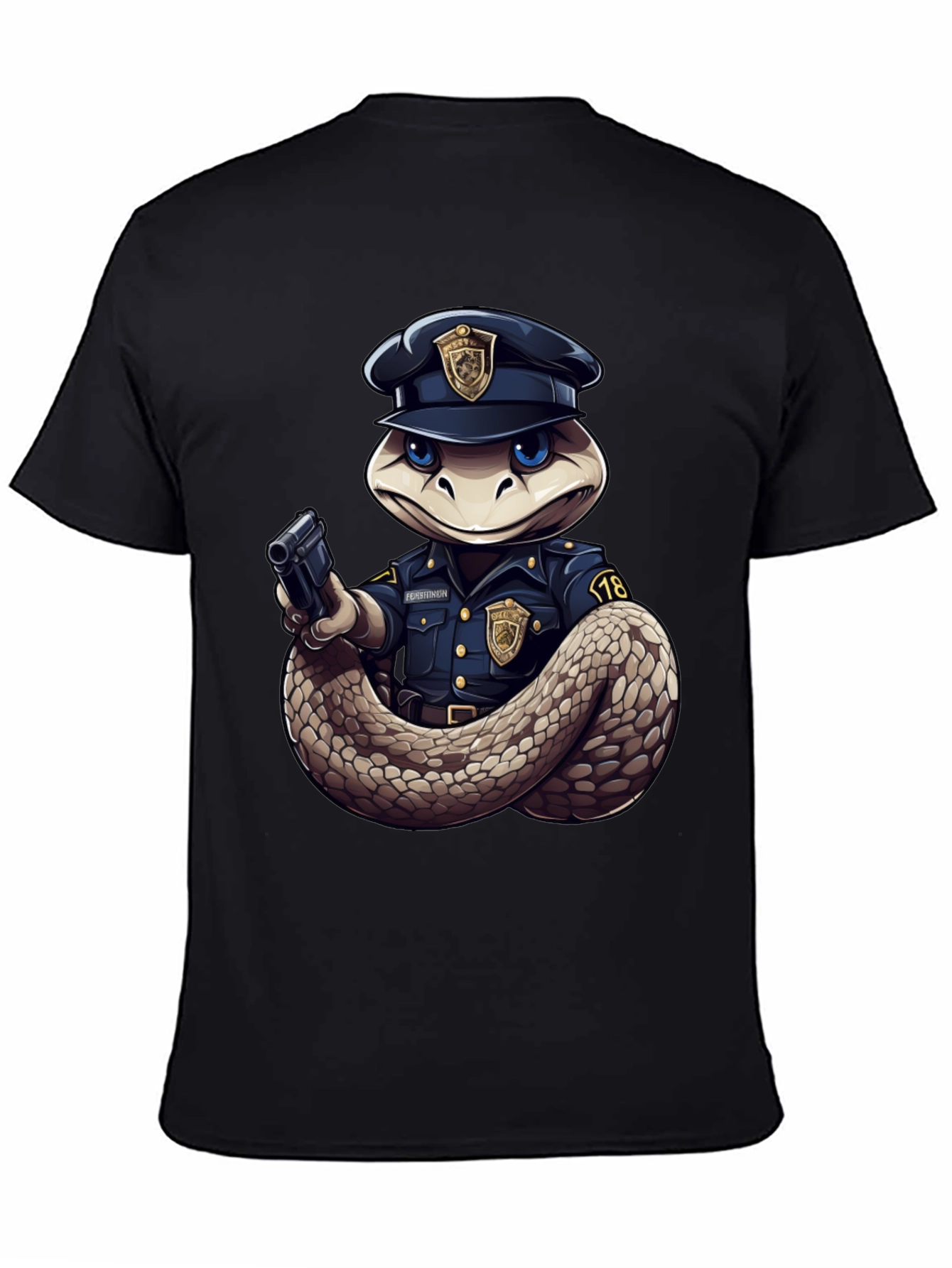 Snake Police Officer Black T-Shirt