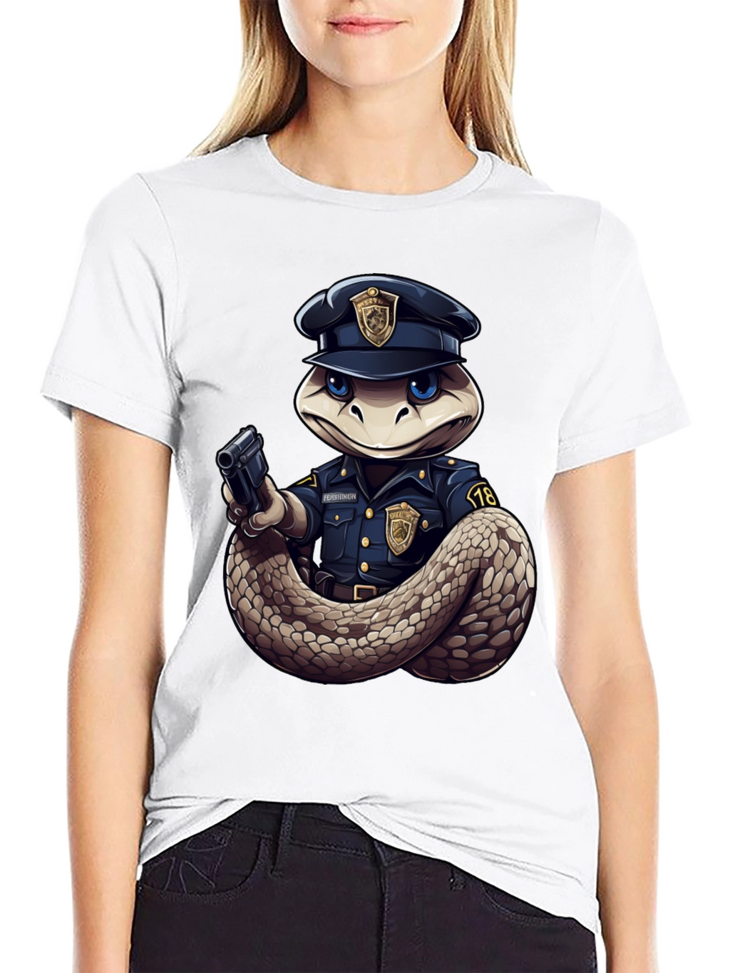 Snake Police Officer Black T-Shirt