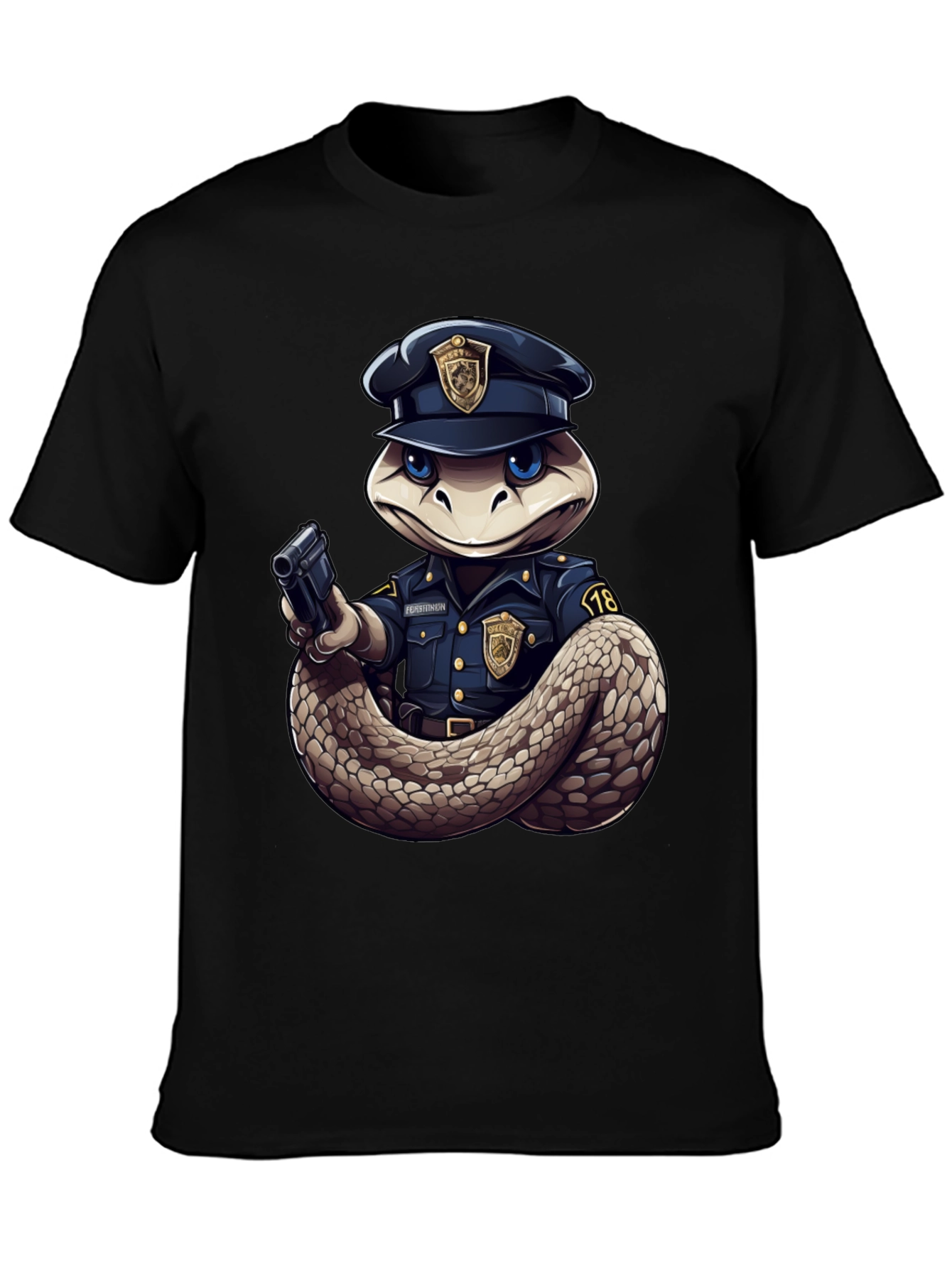 Snake Police Officer Black T-Shirt