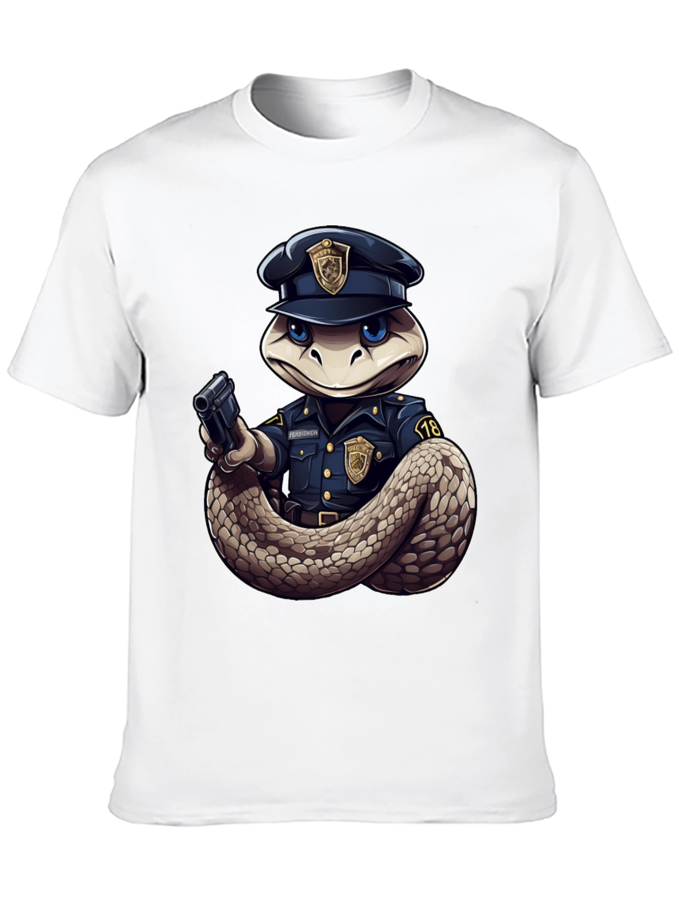 Snake Police Officer Black T-Shirt